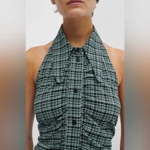 Ganni 2pc seersucker halter top and kick flare pants set - Picture 7 of 16